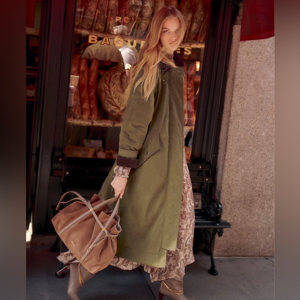 NWT Veronica Beard Dietz Corduroy Trimmed Waxed Cotton Blend Long Coat Sz XS